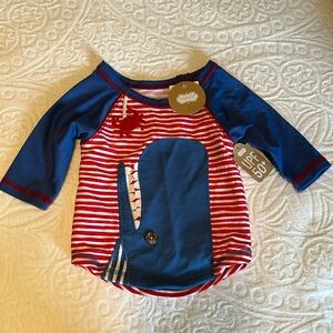 Mud Pie baby boy rash guard whale size 6-9 months upf50 patriotic red blue